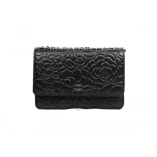 Mini sac à rabat en cuir de camélia Chanel Original CHA33814 Noir