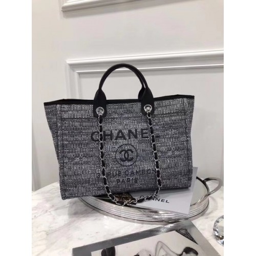 Chanel Original Canvas Leather Tote Shopping Bag 92298 Noir