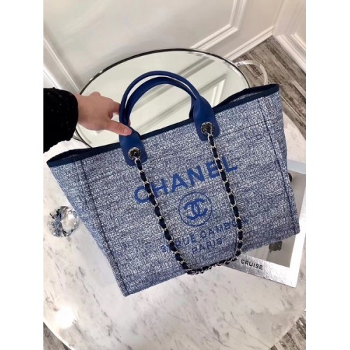 Chanel Original Canvas Leather Tote Shopping Bag 92298 Bleu