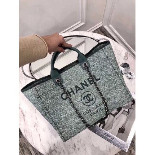 Chanel Original Canvas Leather Tote Shopping Bag 92298 Vert