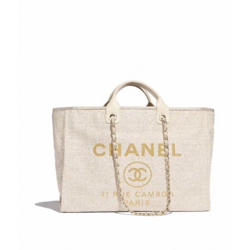Chanel Original Canvas Leather Tote Shopping Bag 92298 Offwhite