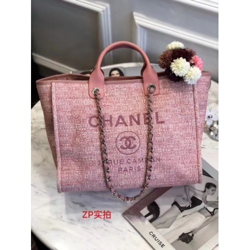 Chanel Original Canvas Leather Tote Shopping Bag 92298 Rose