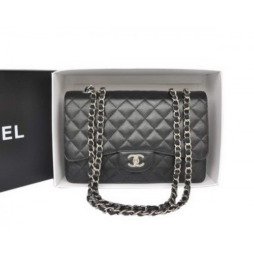 Mode Chanel Original Caviar Leather Classic Flap Bag A28600 Noir Argent