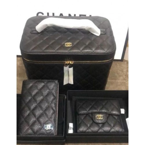 Chanel Original Lather Cosmetic Bag and Wallets Set 5961 noir