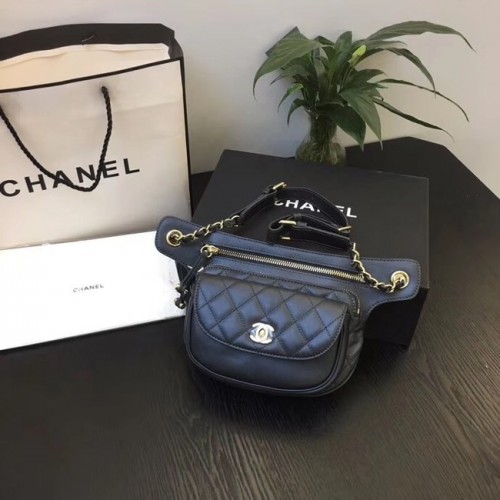 Sac Banane Chanel Original Cuir Noir SA0814 Doré