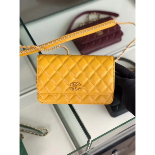 Chanel Original Leather Chain Wallet AP0724 jaune