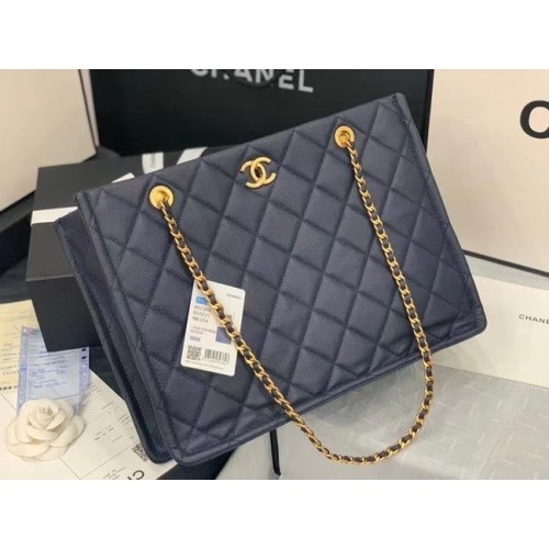 Chanel Original Sac Cabas En Cuir AS2360 Bleu Marine