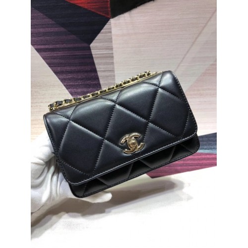 Chanel Original Sac à bandoulière en cuir Noir A80982 Or