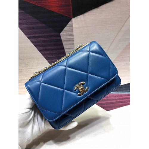 Chanel Original Sac à bandoulière en cuir Bleu A80982 Or