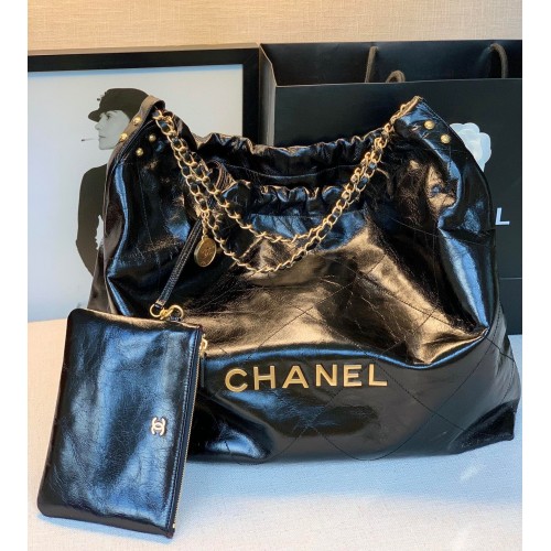 Chanel Original Oil Wax Leather Calfskin Cable Shopping Bag A67088 Noir