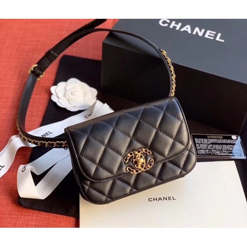 Chanel Original Sac Ceinture En Cuir De Mouton Noir 33866 Or