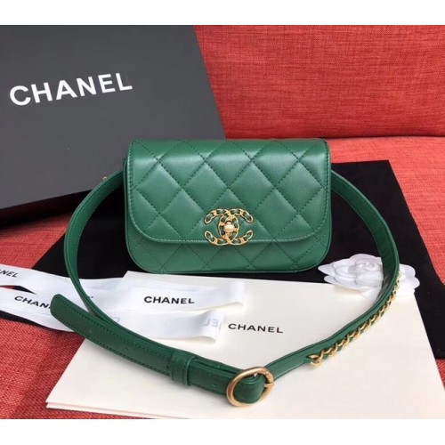 Chanel Original Sac Ceinture En Cuir De Mouton Vert 33866 Or