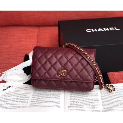 Chanel Original Sac Ceinture En Cuir De Mouton Vin 33866 Or