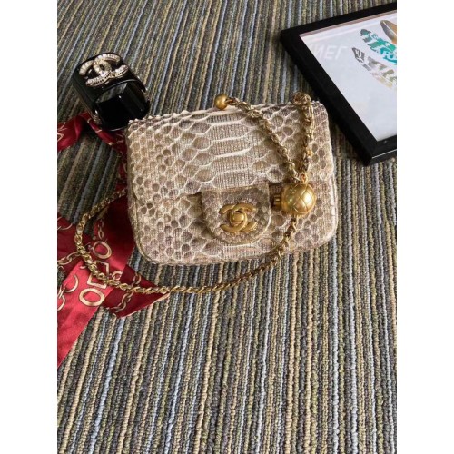 Chanel Original Petit sac à rabat peau de serpent AS1115 abricot