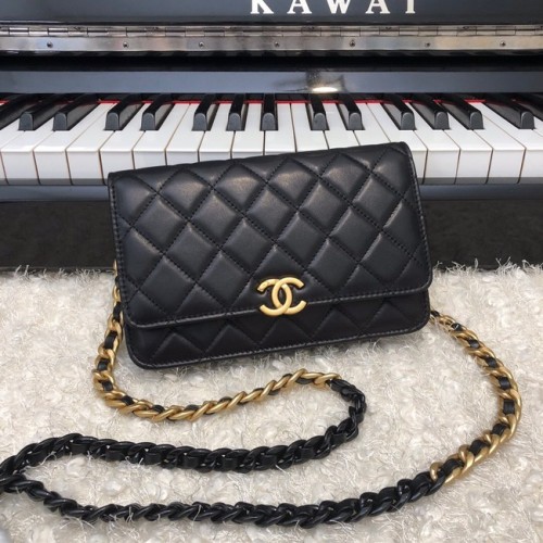 Chanel Original Petit sac à rabat en peau de mouton classique AP33814 noir