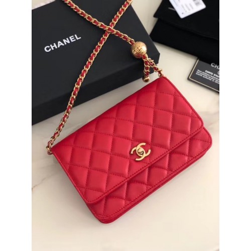 Chanel Original Petit sac à rabat classique en peau de mouton AS33814 rouge