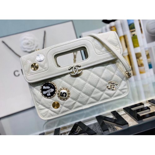 Chanel Sac Original Cuir Souple Métal Doré AS1430 blanc