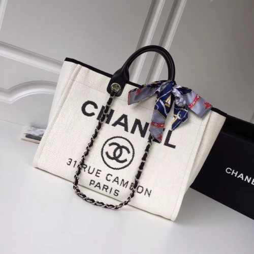 Chanel Original cabas cabas toile cuir de veau métal argenté 92298 blanc