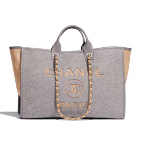 Chanel Original Cabas Cabas Cuir de veau laine Métal argenté A93786 Gris&beige