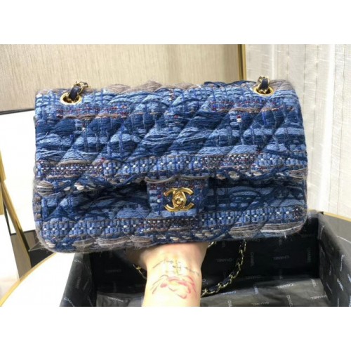 Chanel Original sac à rabat Twill souple A01112 bleu