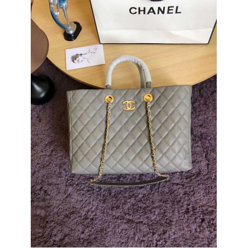 Chanel Original grand sac cabas Cuir de veau grainé A93525 gris