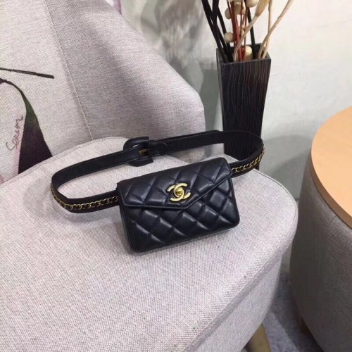 Sac banane Chanel Original en peau de mouton 4771 noir