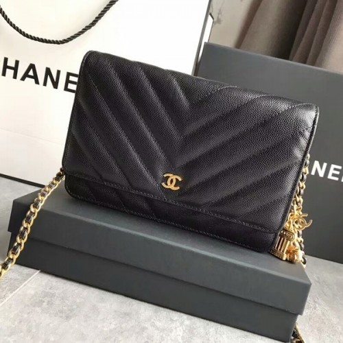 Chanel Owl Pendant Flap Sac à bandoulière en cuir de veau A33814 Noir
