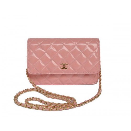 Chanel Sac à rabat en cuir verni A33814 Or rose