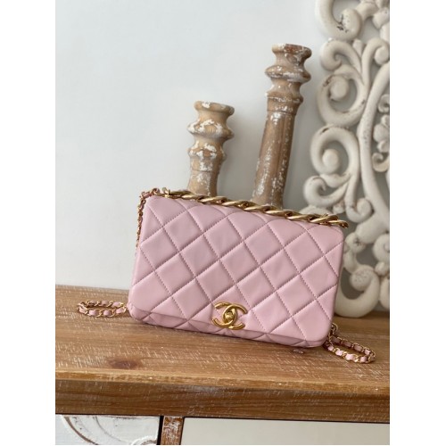 Chanel PETIT SAC À RABAT Agneau Métal doré AS3367 rose