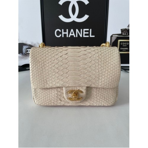 Chanel PETIT SAC À RABAT Serpent Métal Doré AS3214 Beige
