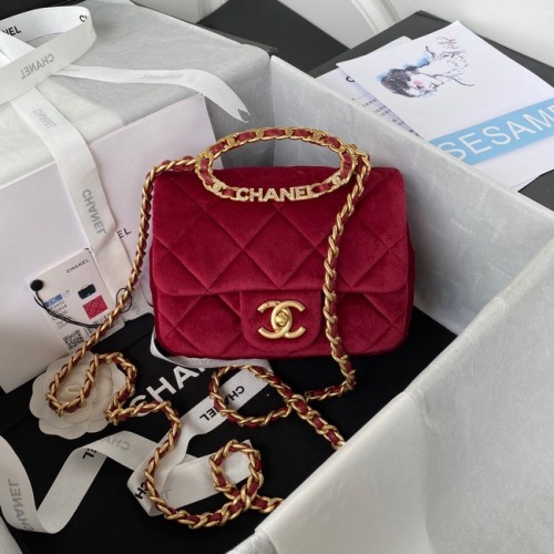 Chanel PETIT SAC À RABAT Velours Métal Doré AS3450 Bordeaux