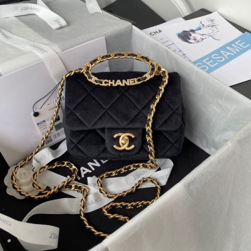 Chanel PETIT SAC À RABAT Velours Métal Doré AS3450 noir