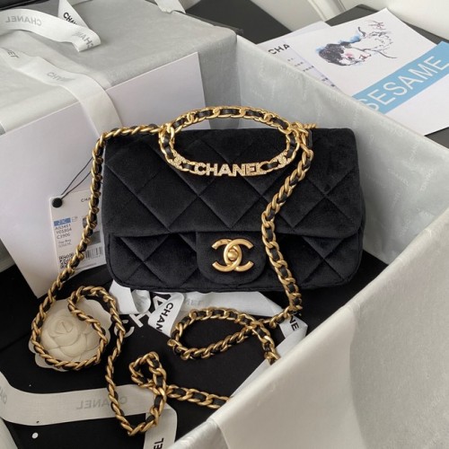 Chanel SAC À RABAT Velours Métal Doré AS3451 noir