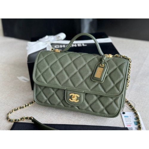 Chanel PETIT SAC À RABAT AVEC POIGNÉE SUPÉRIEURE AS3653 vert noirâtre