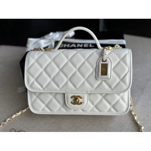 Chanel PETIT SAC À RABAT AVEC POIGNÉE SUPÉRIEURE AS3653 blanc