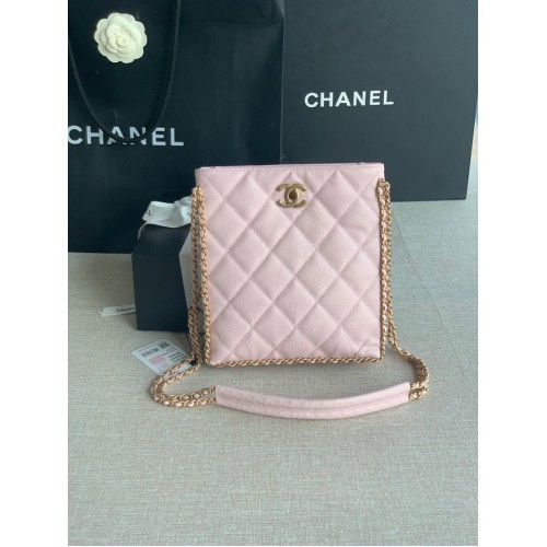 Chanel PETIT SAC SHOPPING Veau grainé Métal doré AS3470 rose