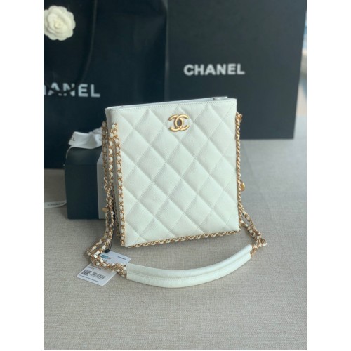 Chanel PETIT SAC SHOPPING Veau grainé Métal doré AS3470 blanc