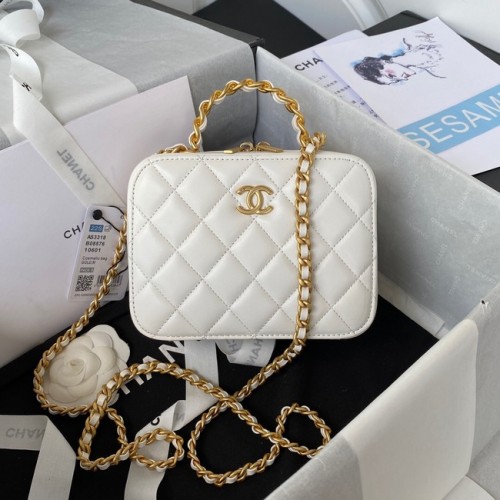 Chanel PETIT VANITY CASE Agneau Métal doré AS3318 blanc