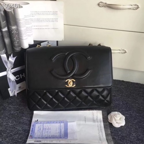 Chanel Cuir Mouton Métal Doré A91869 Noir