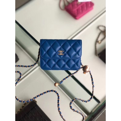 Pochette Chanel en cuir de mouton d'origine AP0146 bleu