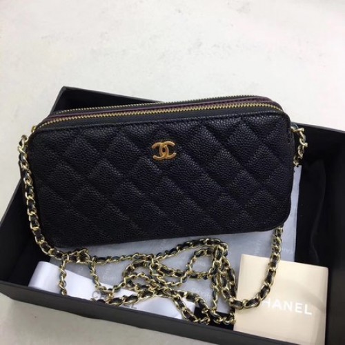 Chanel Sac Bandoulière Cuir Motif Cannage Noir CHA6845 Doré