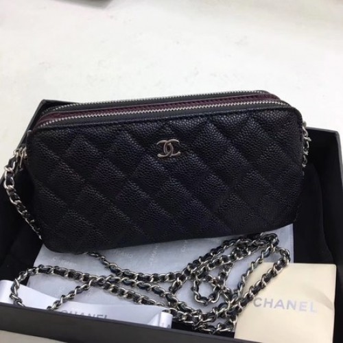 Chanel Sac Bandoulière Cuir Motif Cannage Noir CHA6845 Argent