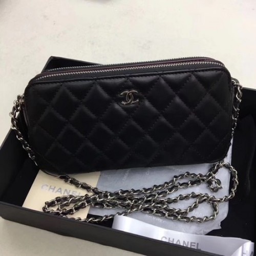 Chanel Sac Bandoulière Cuir Mouton Noir CHA6845 Argent