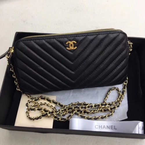 Chanel Sac Bandoulière Cuir Mouton Noir V6845 Doré