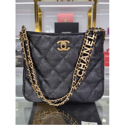 Chanel Sac bandoulière Veau grainé&Métal doré AS3223 noir