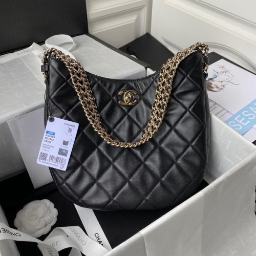 Chanel Sac Bandoulière Agneau Métal Doré clair AS3153 noir