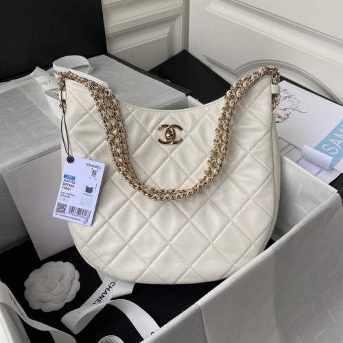 Chanel Sac Bandoulière Agneau Métal Doré clair AS3153 blanc