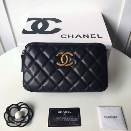 Chanel Sac à bandoulière Original en cuir de mouton A66270 Noir