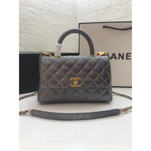 Chanel Petit sac à rabat avec poignée supérieure A92990 Gris argenté