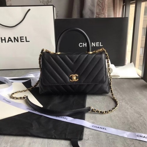 Chanel Petit sac à rabat avec poignée supérieure A92990 noir
